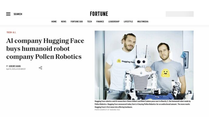 découvrez comment hugging face renforce sa position dans le domaine de l'ia en acquérant pollen robotics. apprenez-en davantage sur cette acquisition stratégique et ses implications pour l'avenir de la robotique et de l'intelligence artificielle.